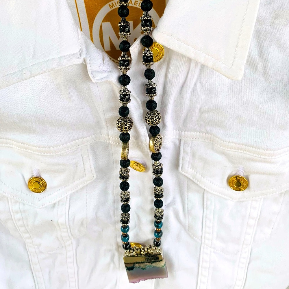 Amethyst & Volcanic Rock Necklace